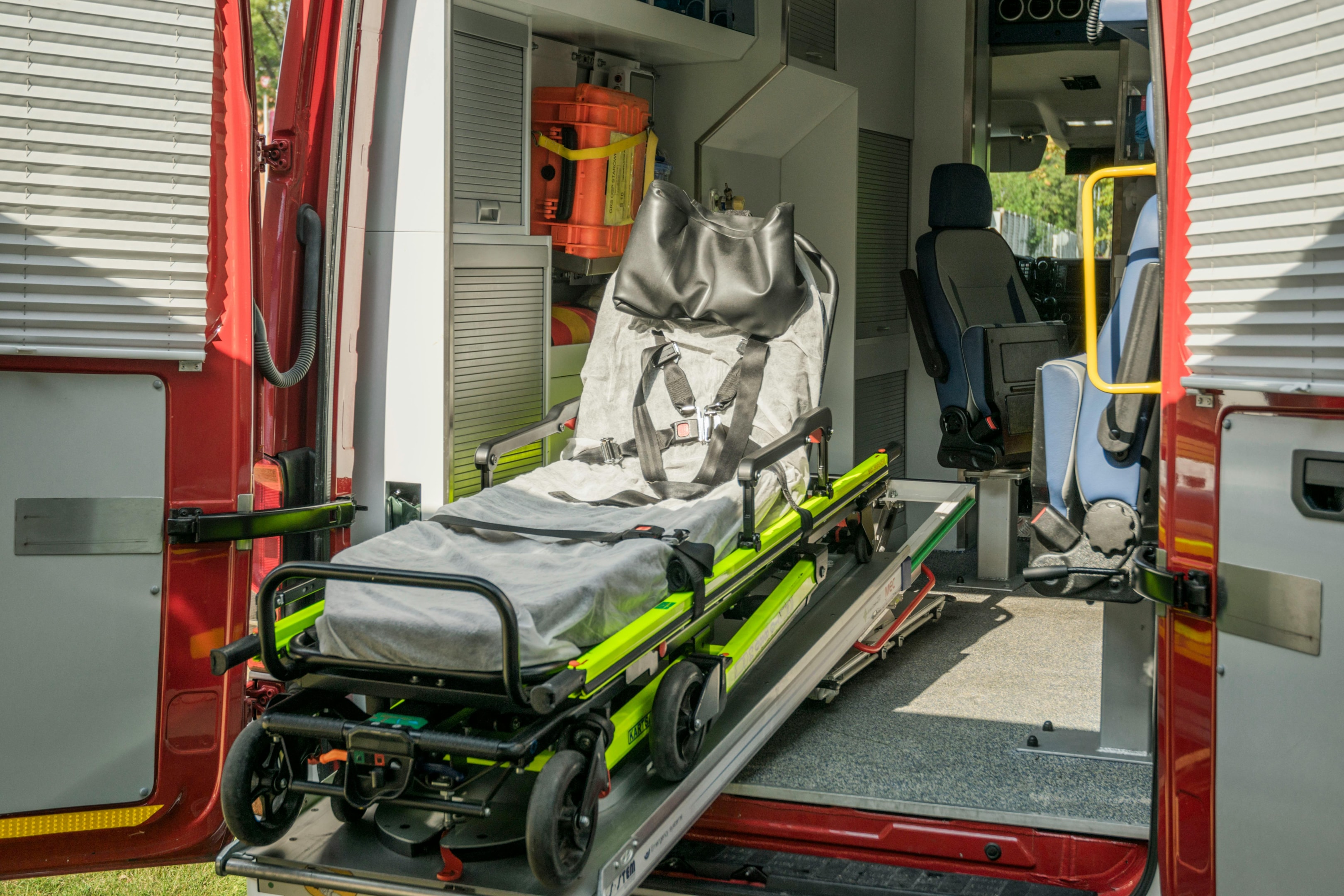 Rescue stretcher in transport position