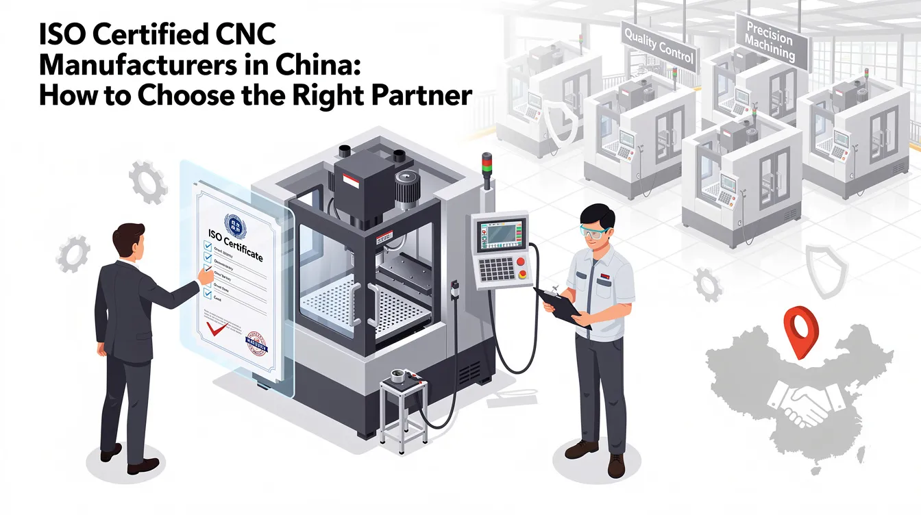 The image depicts a modern CNC machining facility in China, showcasing advanced CNC machines and skilled operators engaged in precision machining. This setting emphasizes the rigorous quality control processes and high precision capabilities of ISO certified CNC manufacturers, highlighting their ability to produce complex geometries and custom parts for various industries.