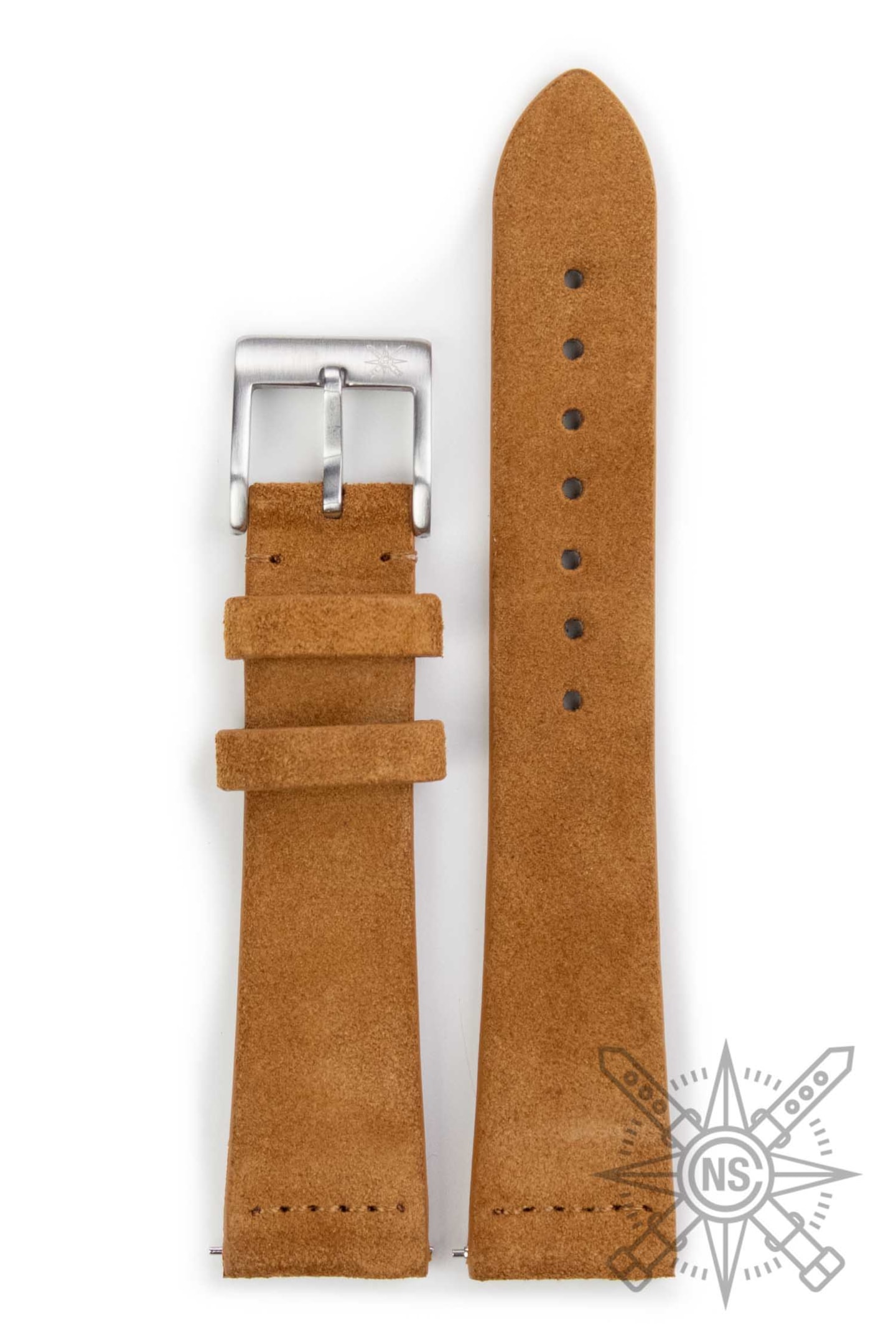 The image showcases premium brown suede watch strap materials, including soft suede leather and various craftsmanship tools, highlighting their luxurious feel and exceptional craftsmanship. This display is ideal for watch enthusiasts seeking a perfect blend of style and durability for both formal outfits and daily wear.
