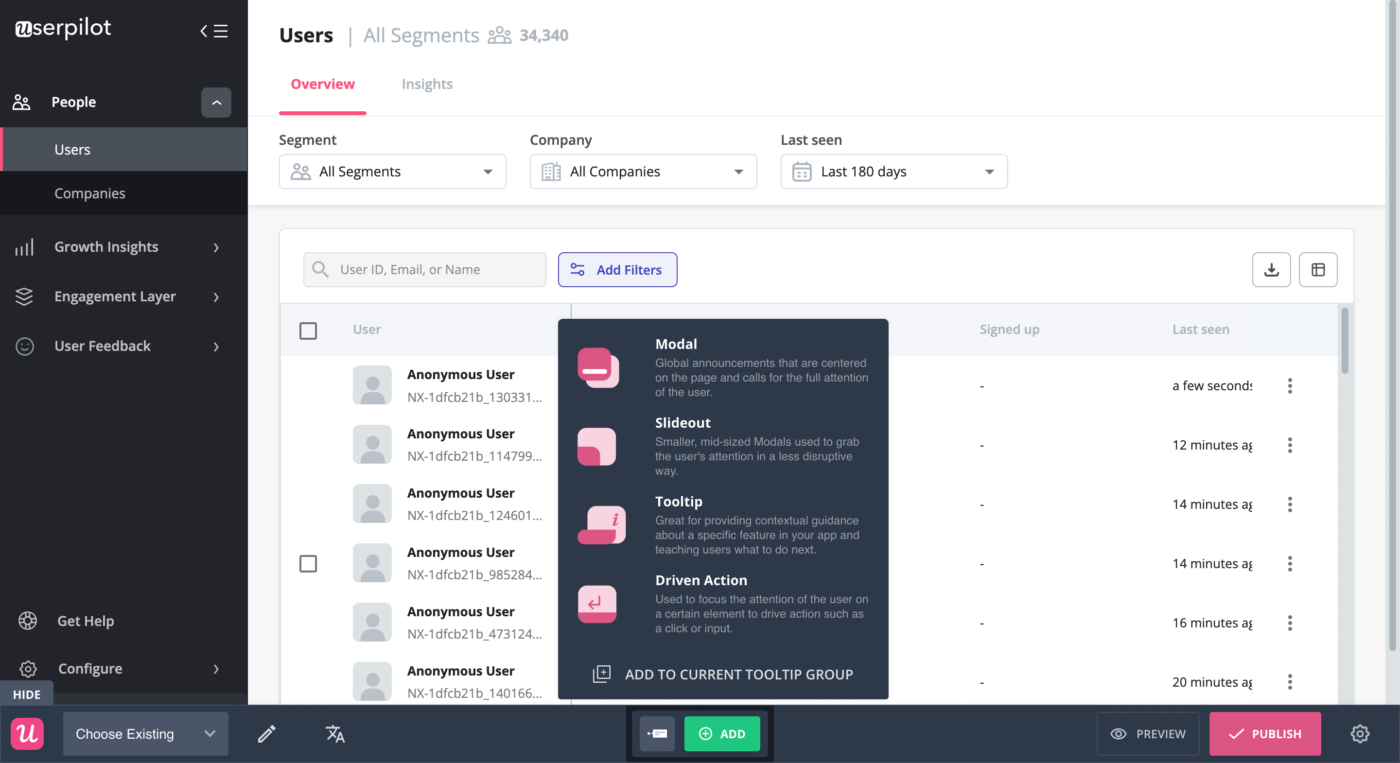 Create onboarding flow with different UI elements in Userpilot