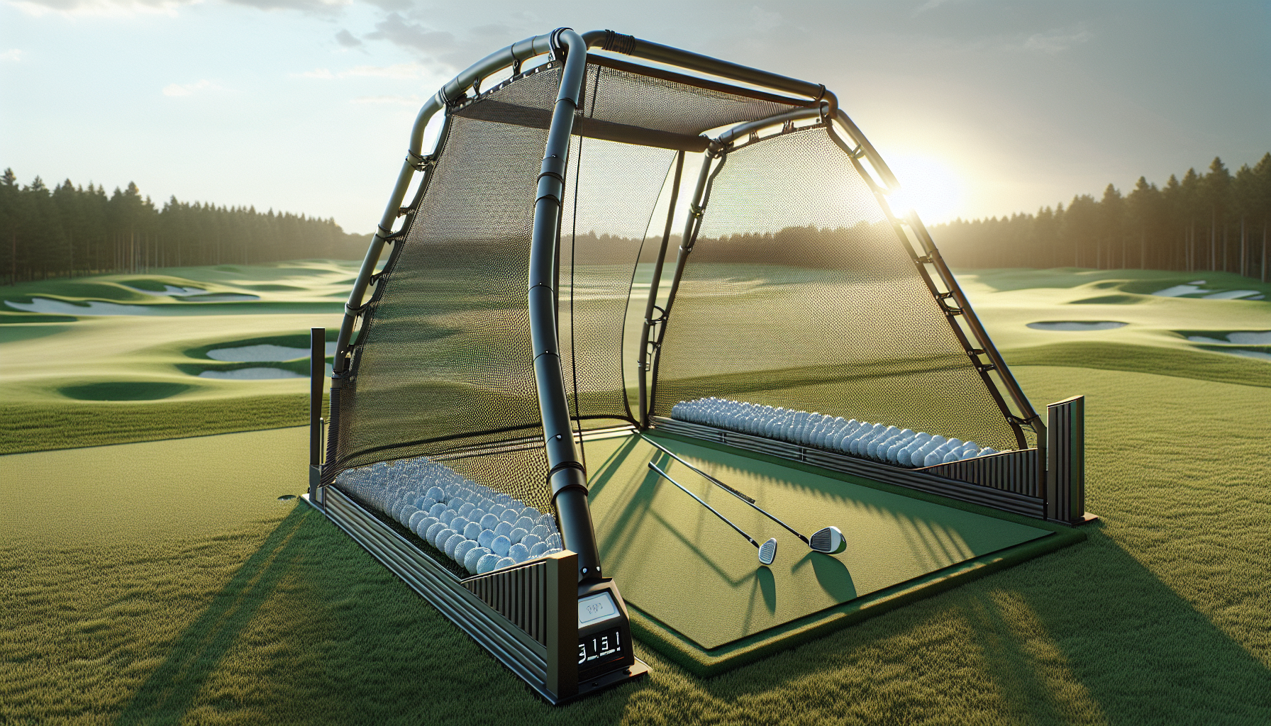 Golf net with side barriers and automatic ball return system