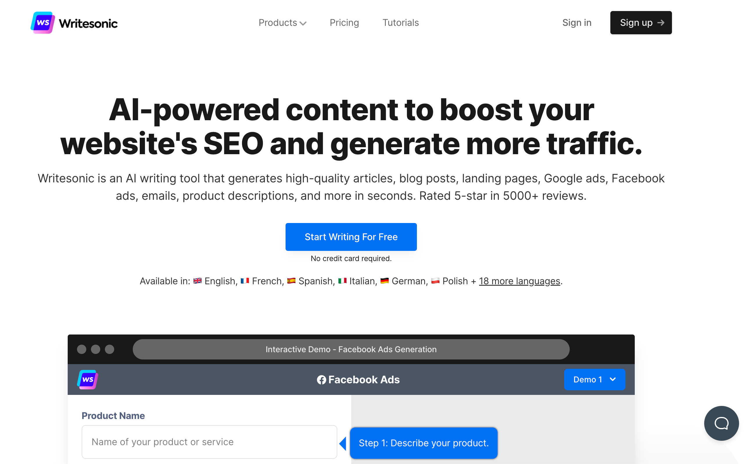 WriteSonic Landing Page