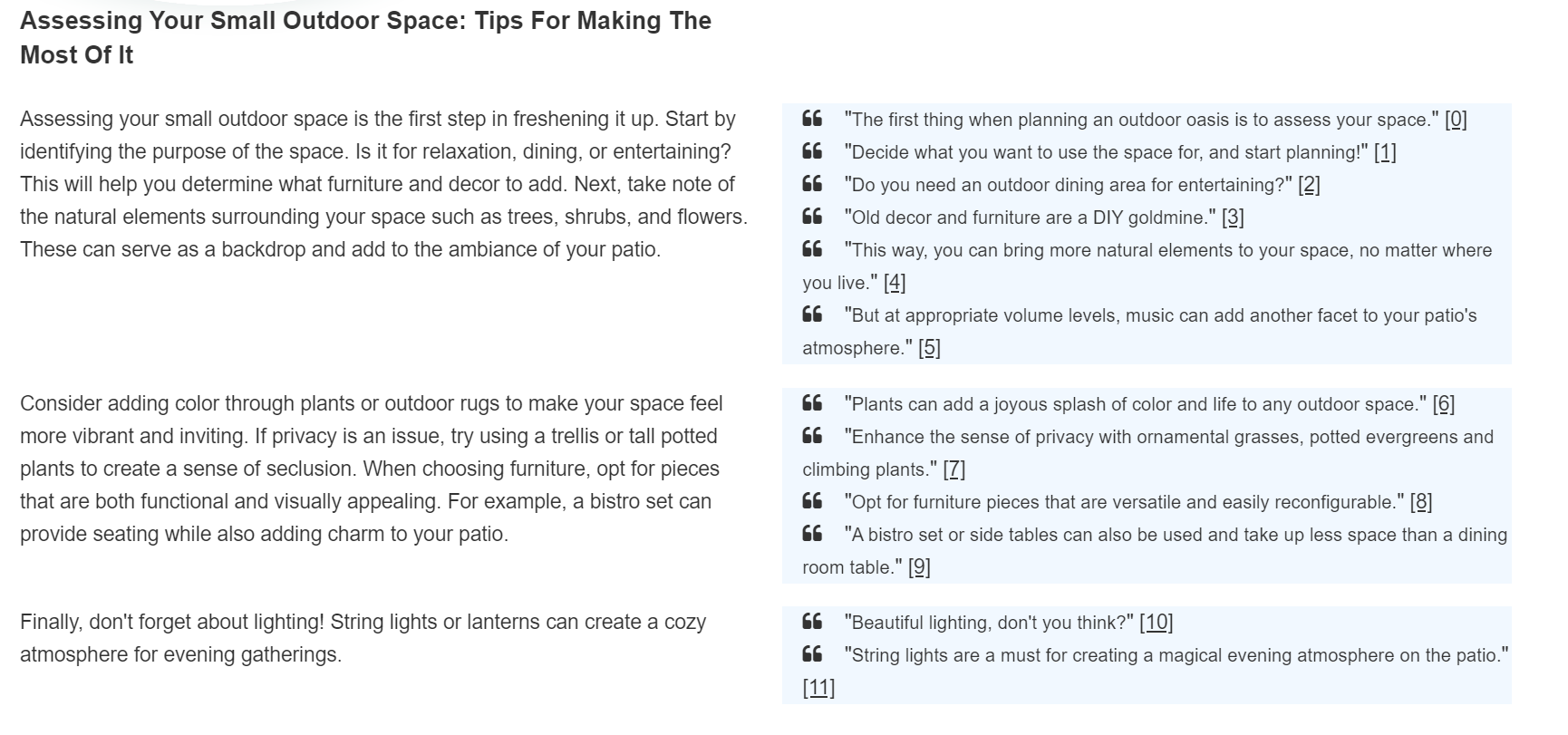 AI Writer Article Generator - "How to Freshen Up a Small Patio Space"