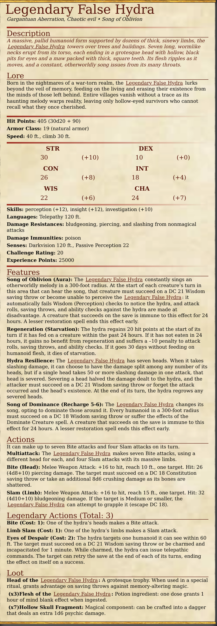 Legendary False Hydra stat block (full)