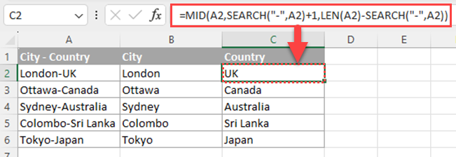 How to split cells in Excel using the MID function