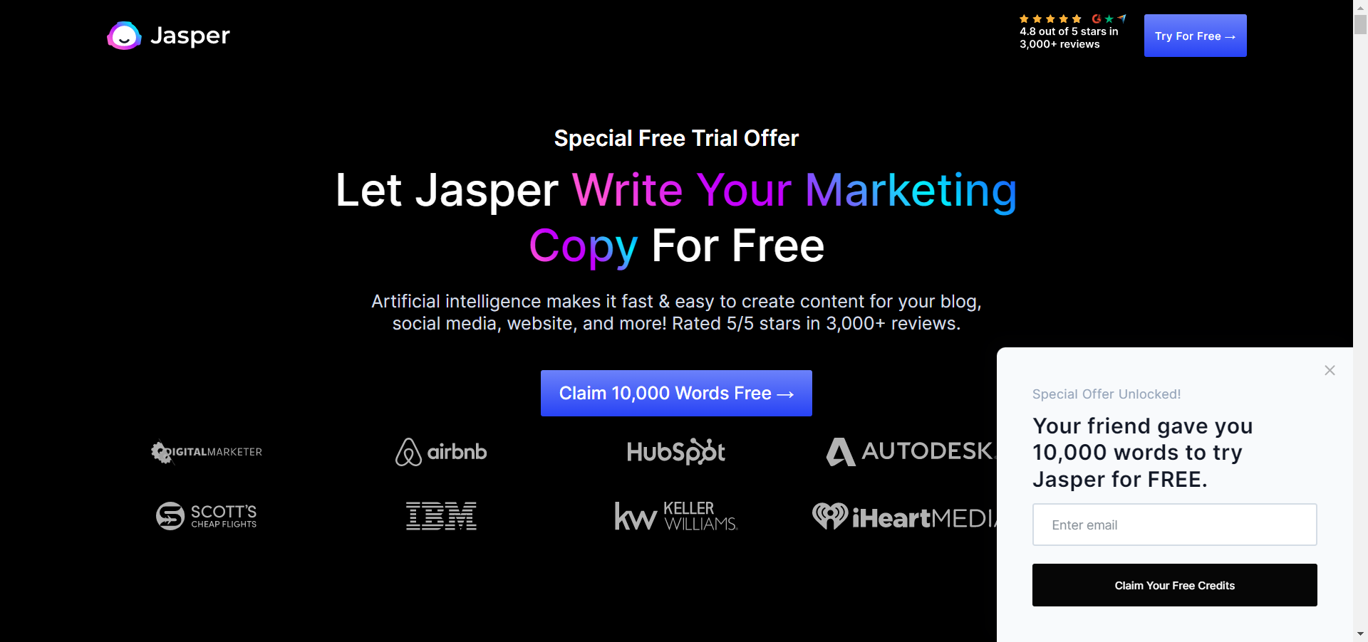 Jasper ai free trial main page