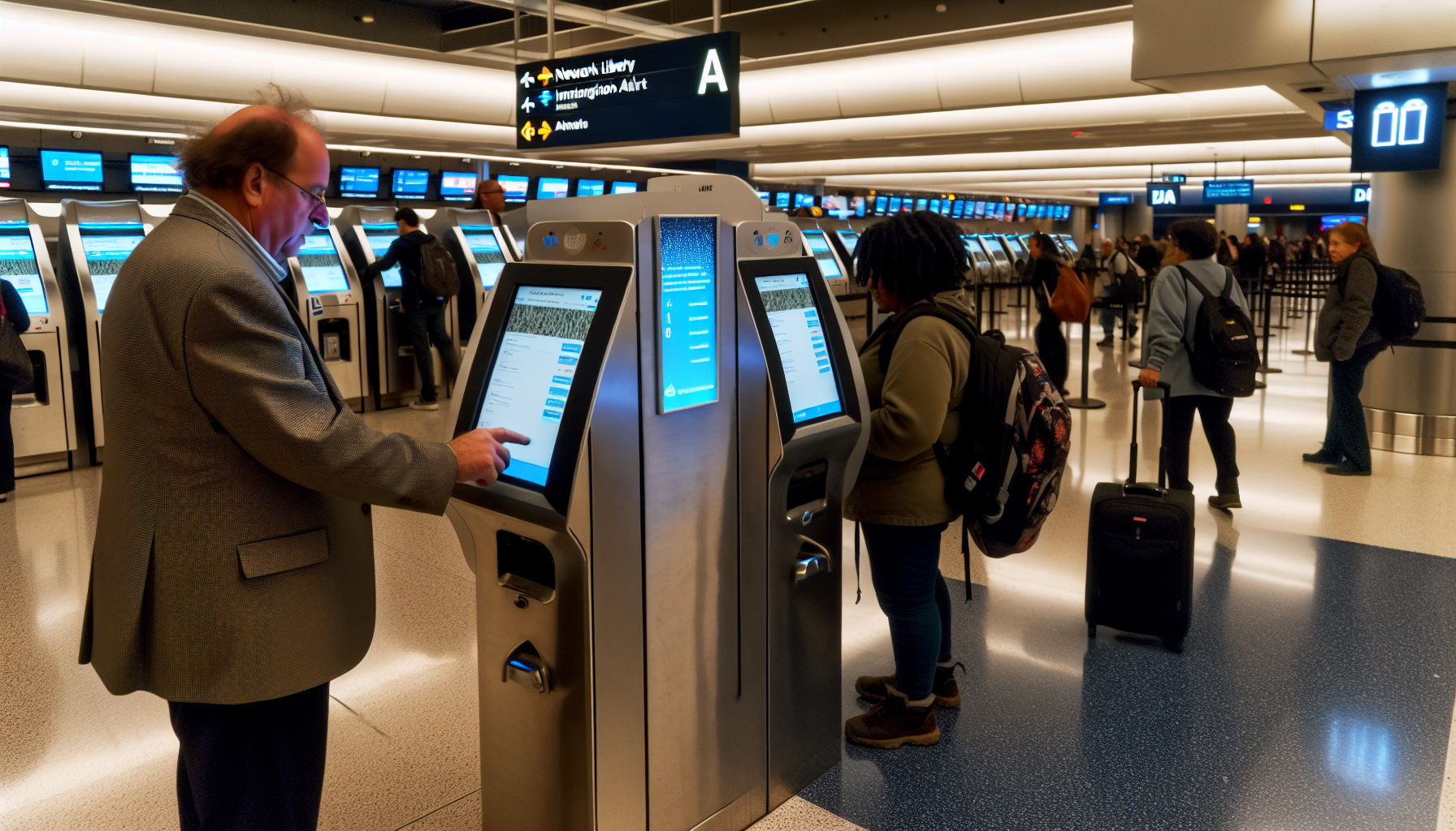 Self-service kiosk at Terminal A, Newark Airport