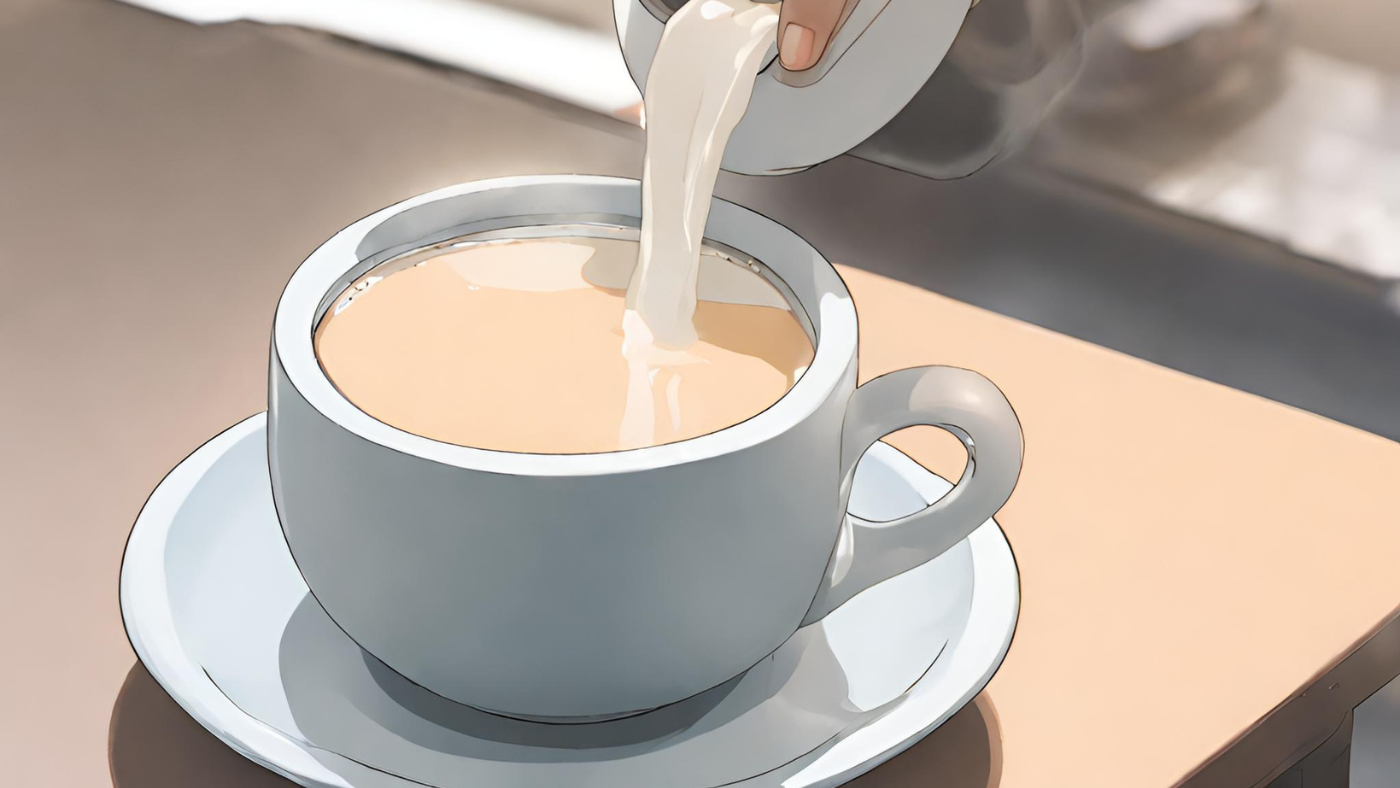 A cup of milk tea being reheated