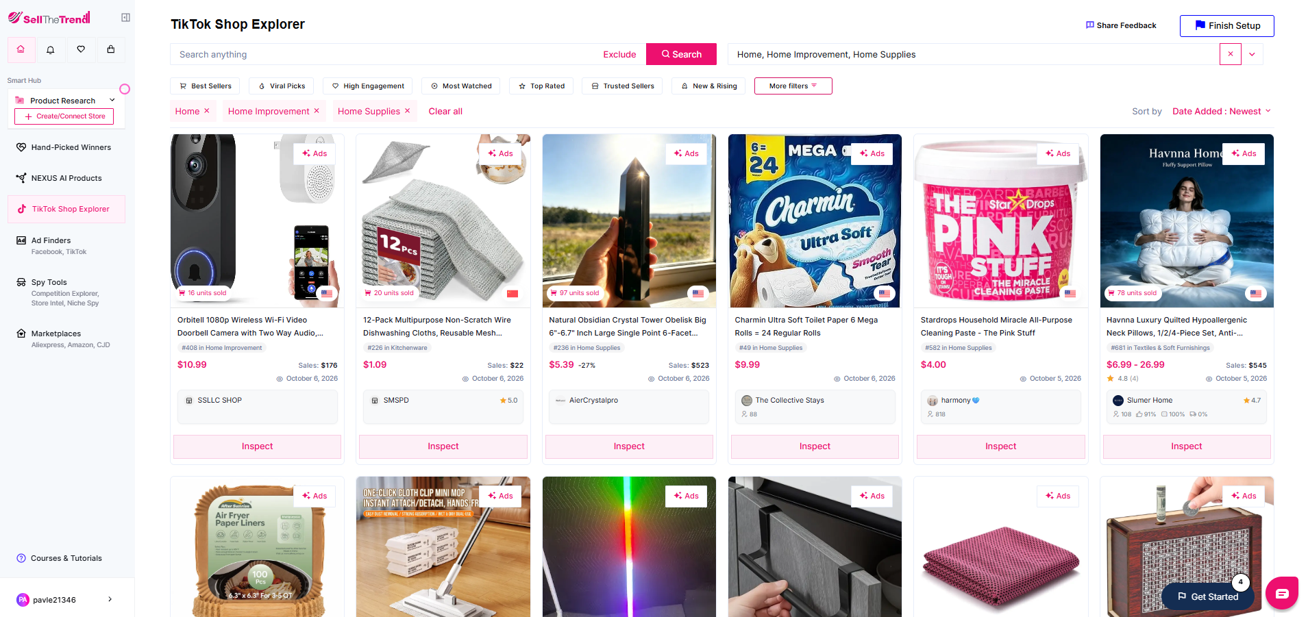 Home products on Sell The Trend screenshot.