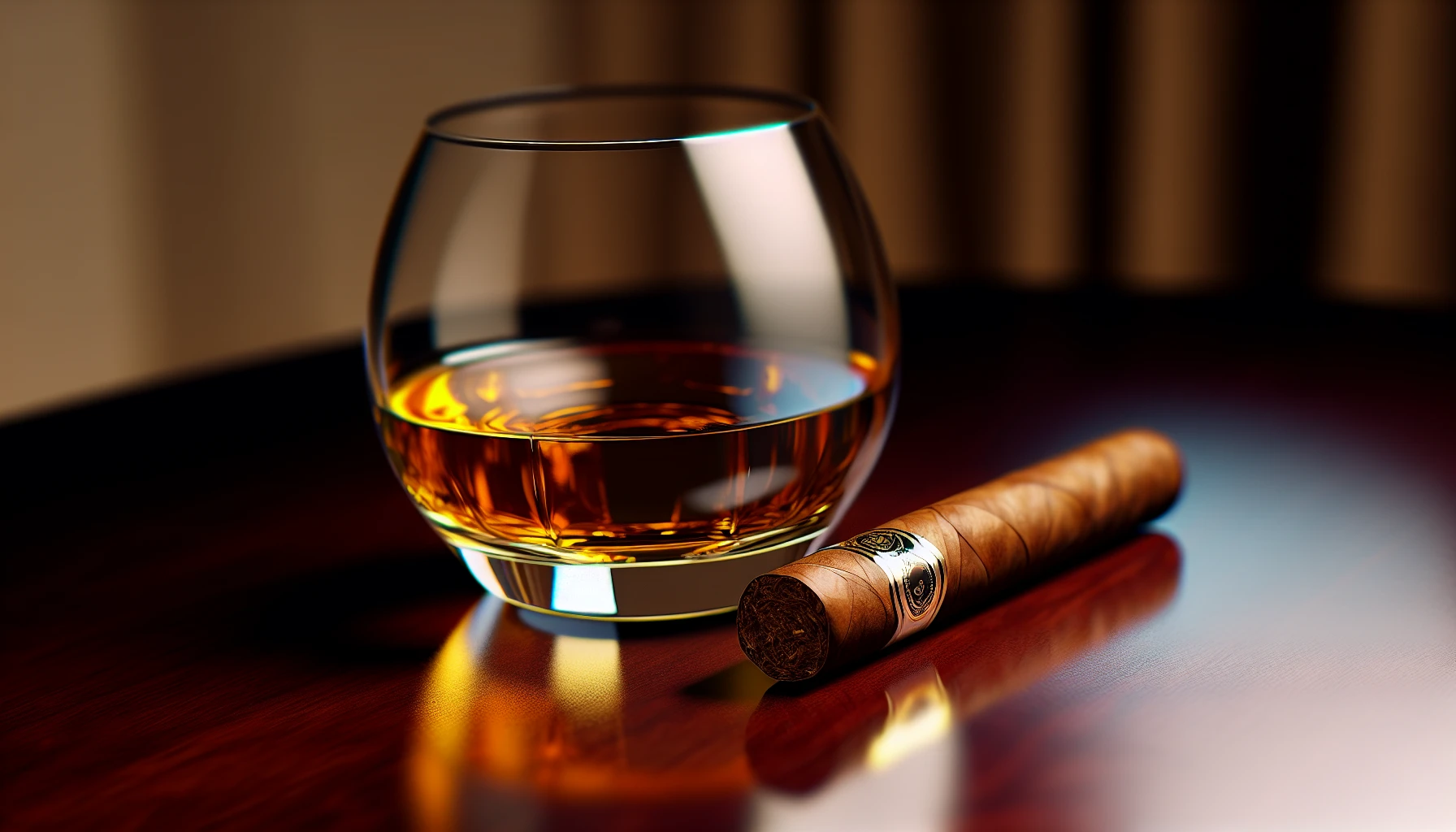 Whiskey glass and cigar