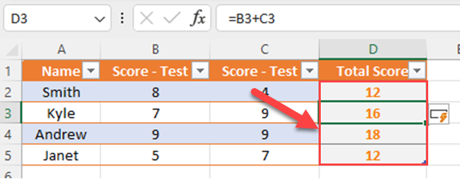 Applying a formula to an Excel table entire column