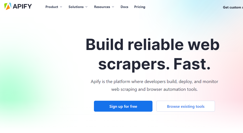 Apify home page - a one-stop shop for web automation, data extraction, and web scraping