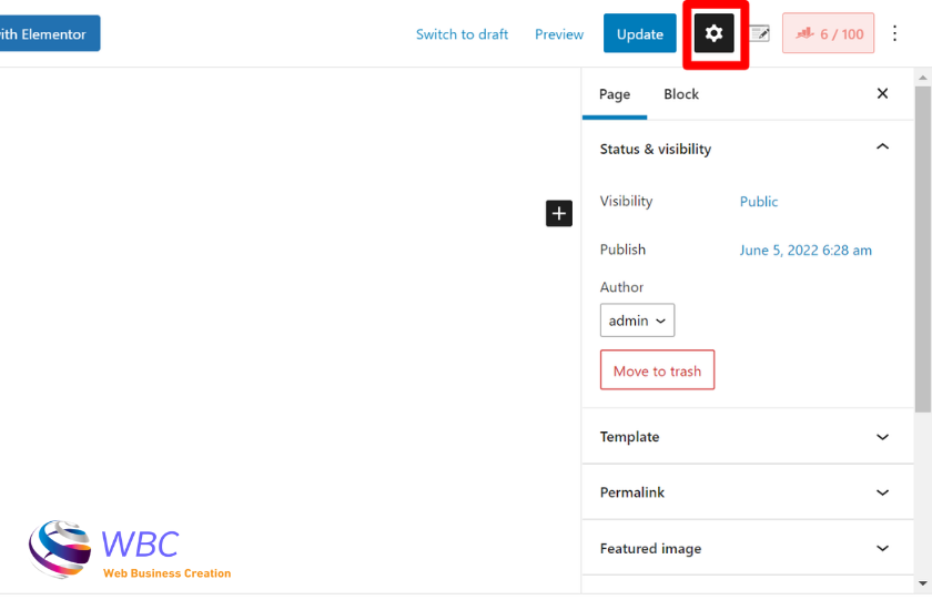 You can access page settings button on the top right corner in a post about how to hide a page in wordpress