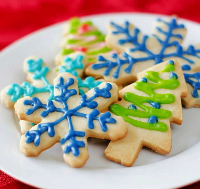 iced sugar cookies on a white plate
