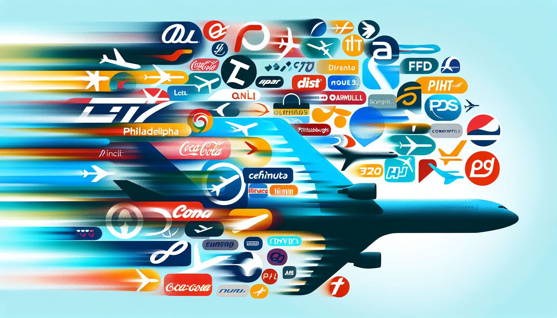 An illustration of various airlines operating flights from Philadelphia to Pittsburgh.