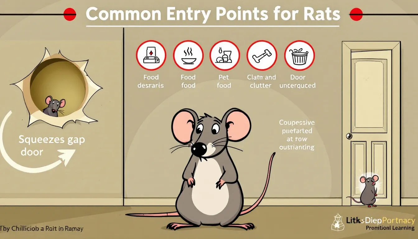 A diagram illustrating common entry points for rats in a home.