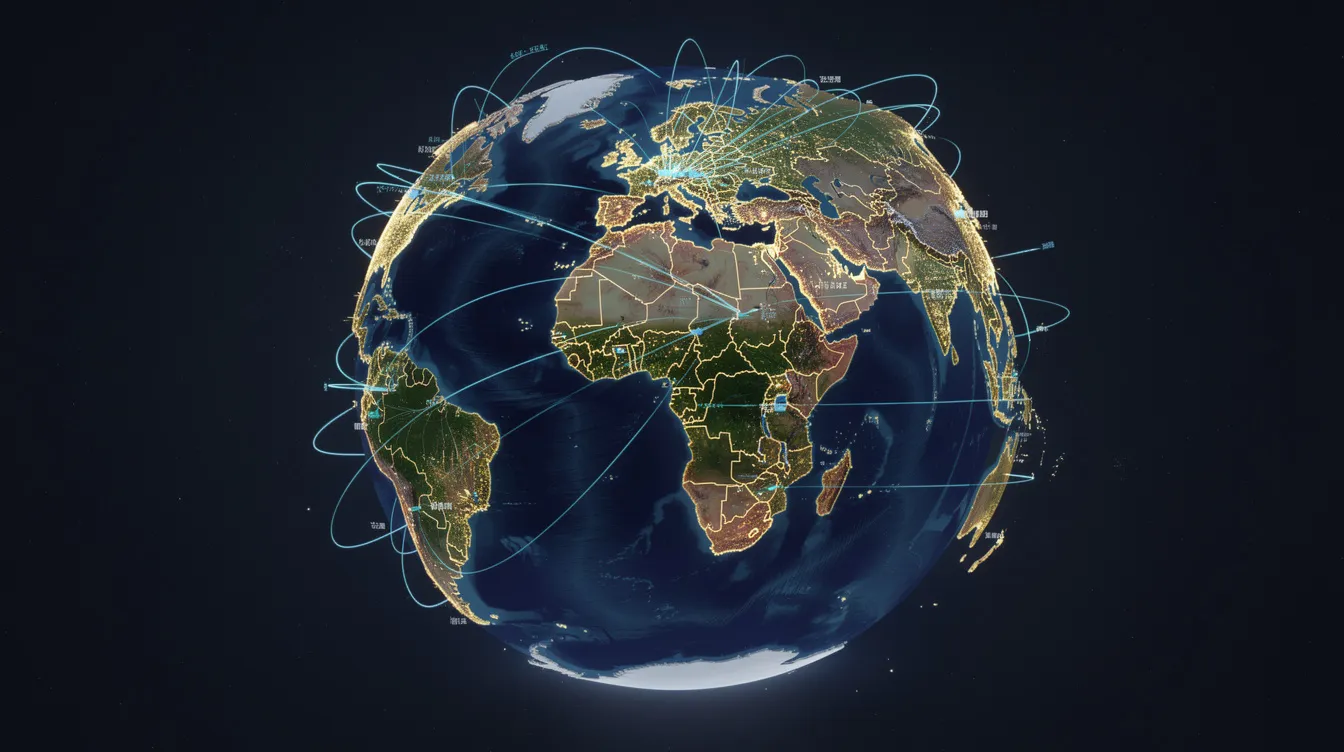 The image depicts a globe illuminated by glowing connection lines that link major cities across continents, symbolizing the ease of international money transfers. This visual representation highlights the interconnectedness of global payment methods, including services like TapTap Send and Ace Money Transfer, facilitating the process to send money abroad securely and efficiently.