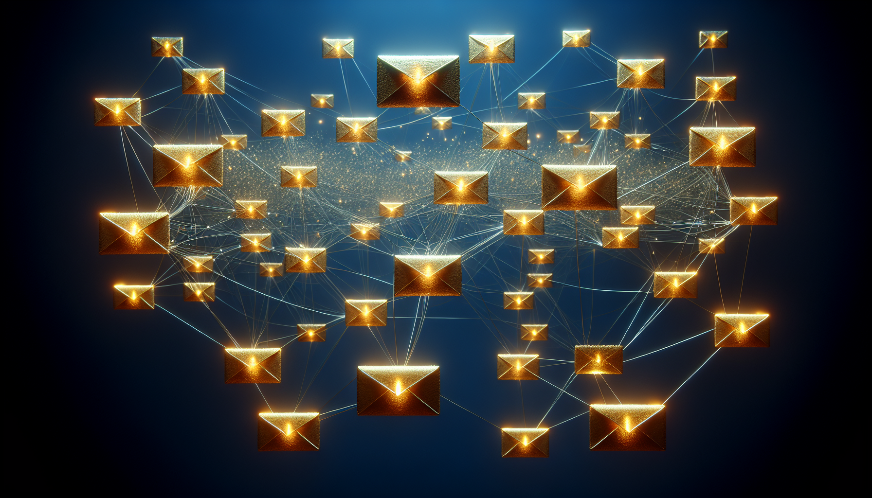 A conceptual image of email marketing depicting a series of interconnected email envelopes