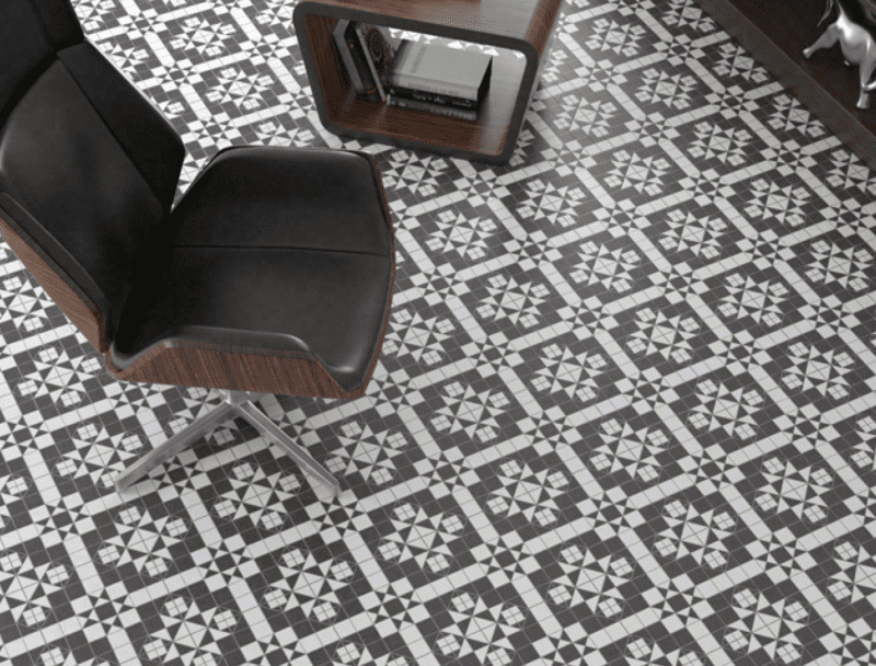 Victorian Harrow Black & White Pattern Floor Tiles by Vive