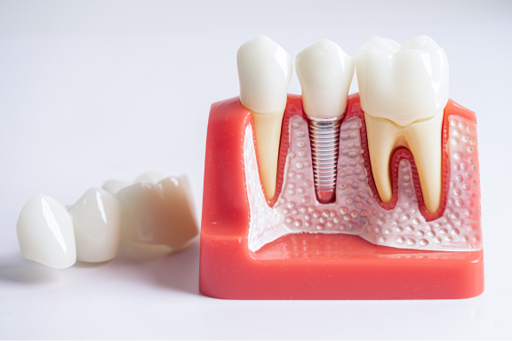 modal of a dental implant placed after a bone graft procedure