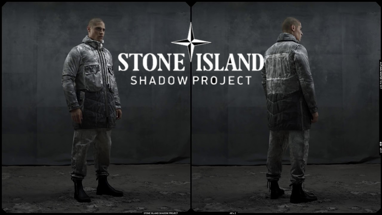 Stone Island Shadow Project logo with model in techwear fashion