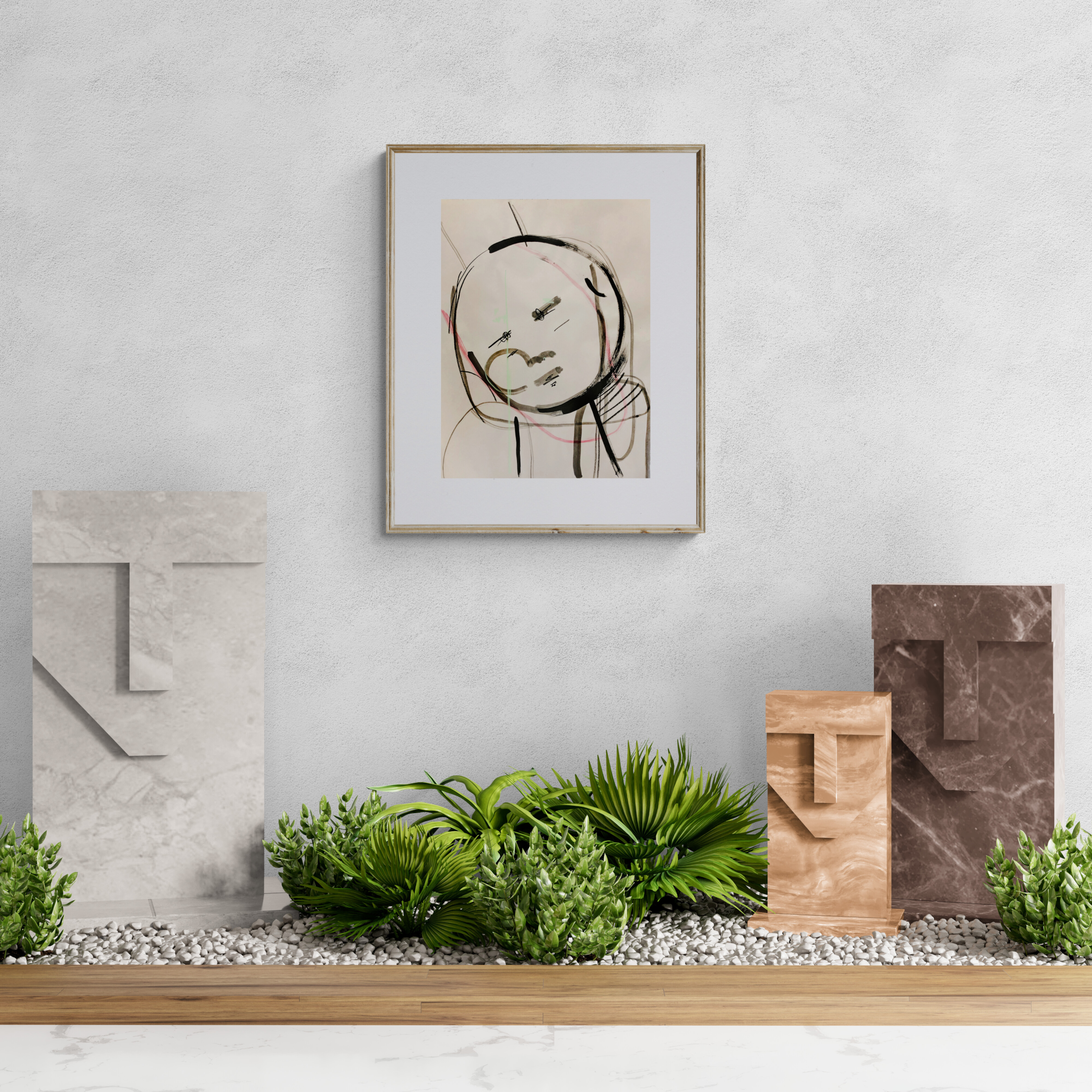 A Unique interior garden with wall art by Liz Wurzinger.