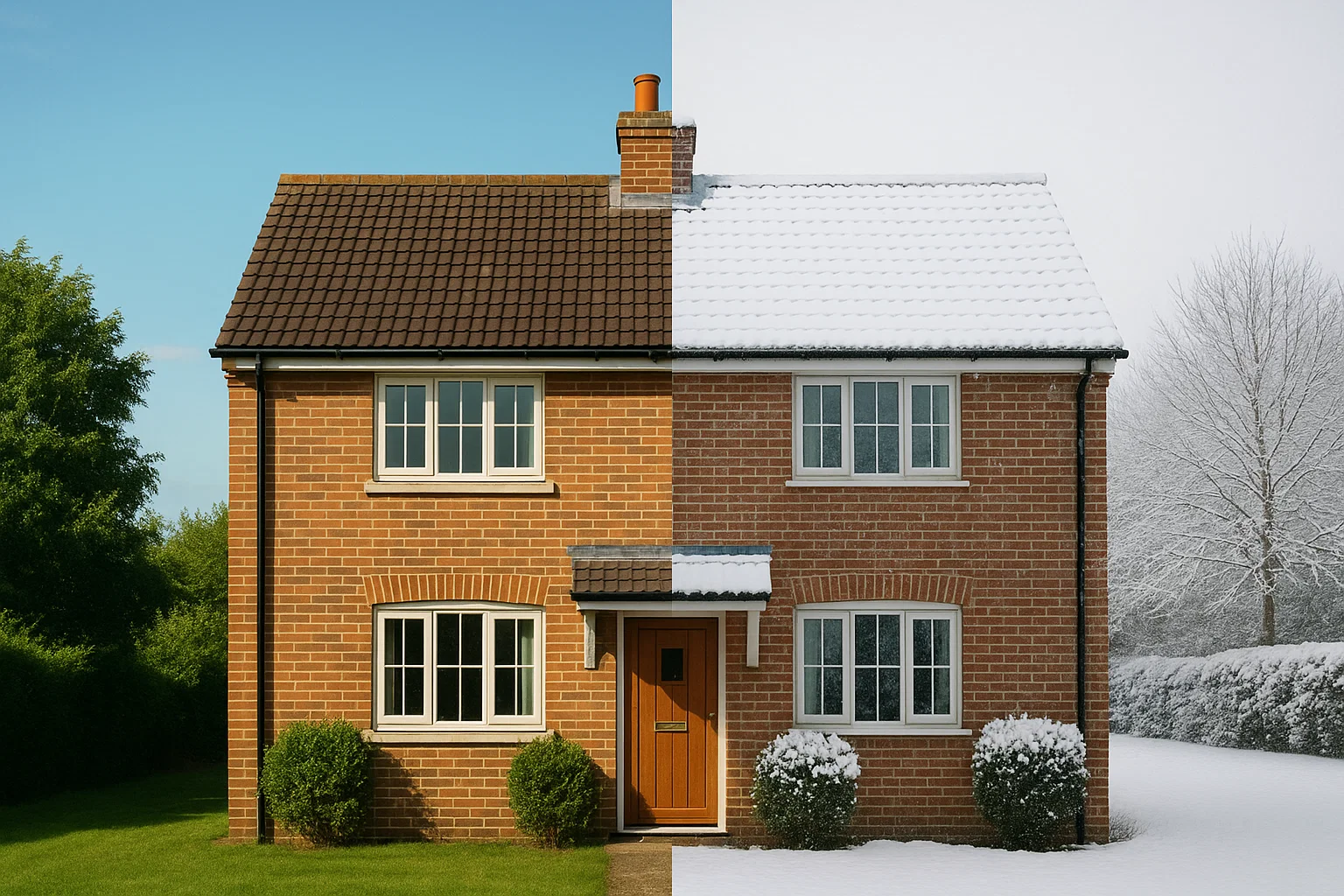 A UK roof in both summer and winter, showing year-round care.