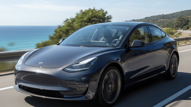 a Tesla with installed ppf on the road