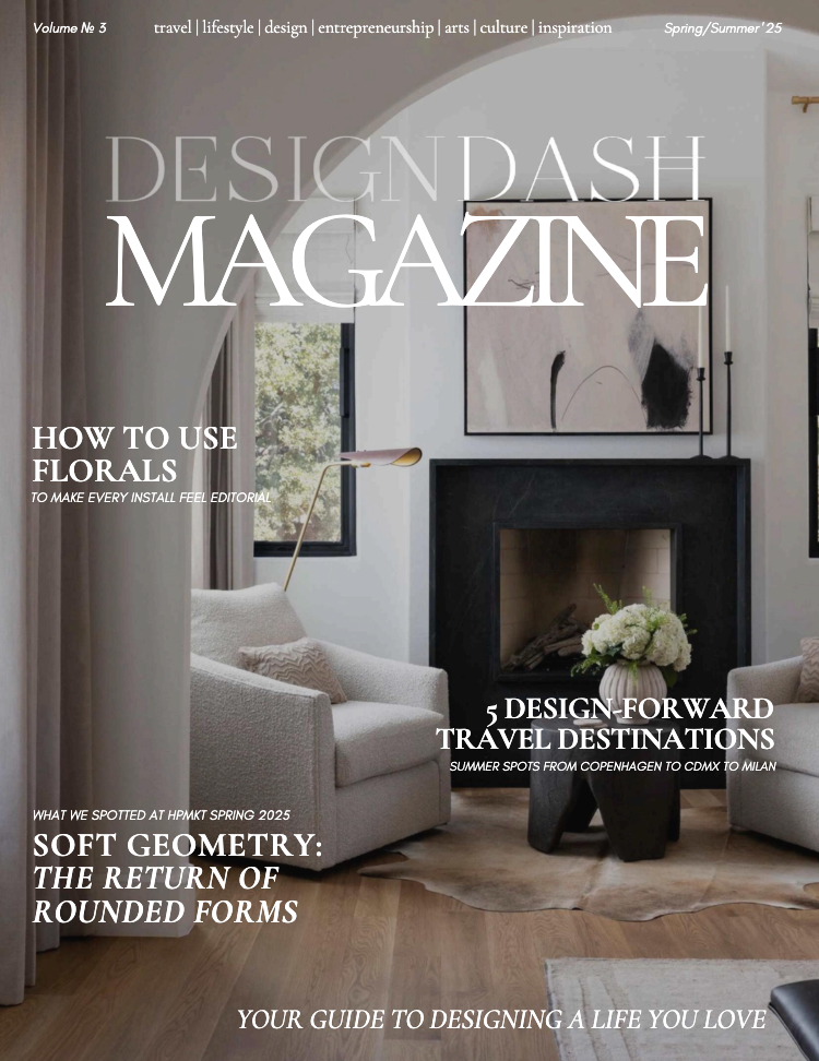 the cover of DesignDash Magazine with a living room designed by April Littmann
