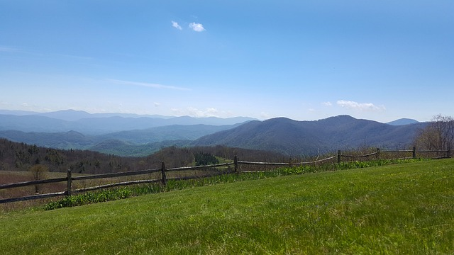 mountains, skyline, fence