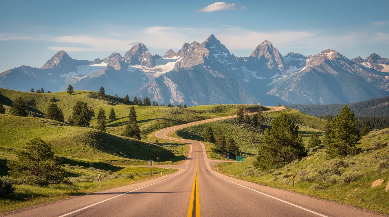 The image depicts a breathtaking Colorado mountain landscape with a highway meandering through lush green foothills, showcasing the natural beauty of the region. This serene scene serves as a reminder of the importance of safety for workers in various industries, as they navigate their work duties amidst such picturesque surroundings.