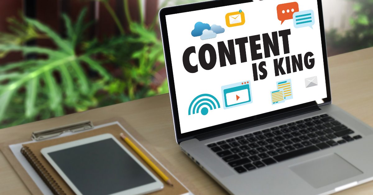 A computer screen that says "Content is King" meaning that content is essential for any social media marketing plan.