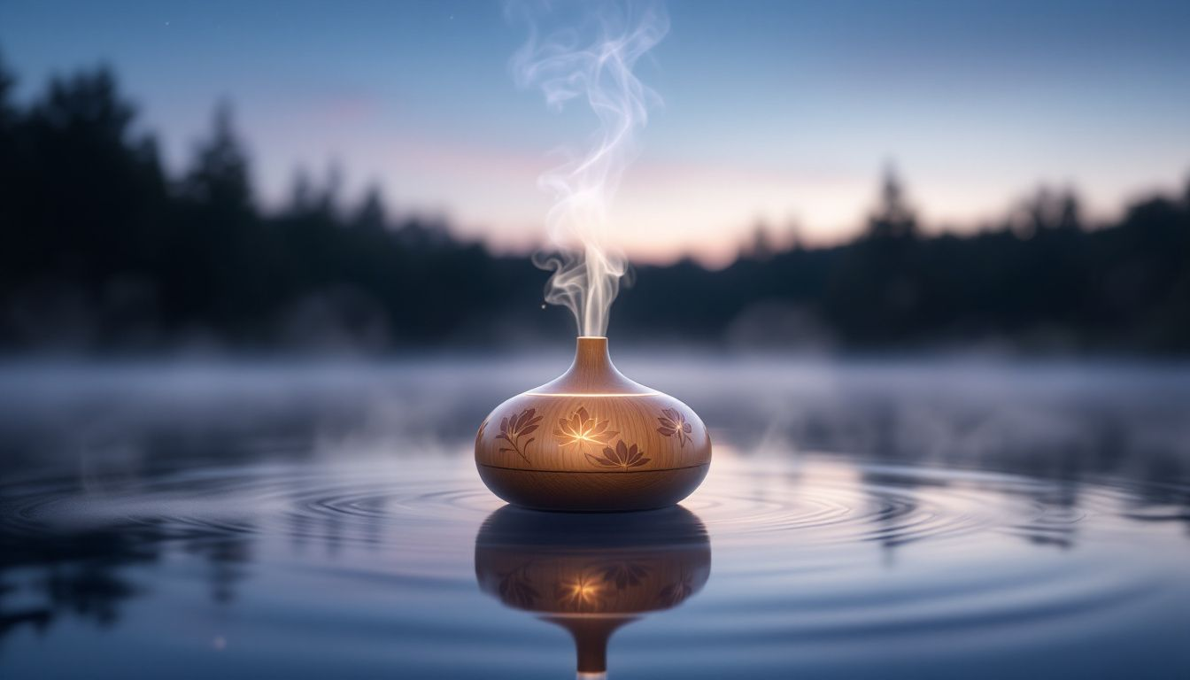 647a4c70 08f4 4746 b6aa d70bd1fd9209 Aromatherapy Oils: A diffuser releasing aromatic mist in a serene setting, promoting relaxation.
