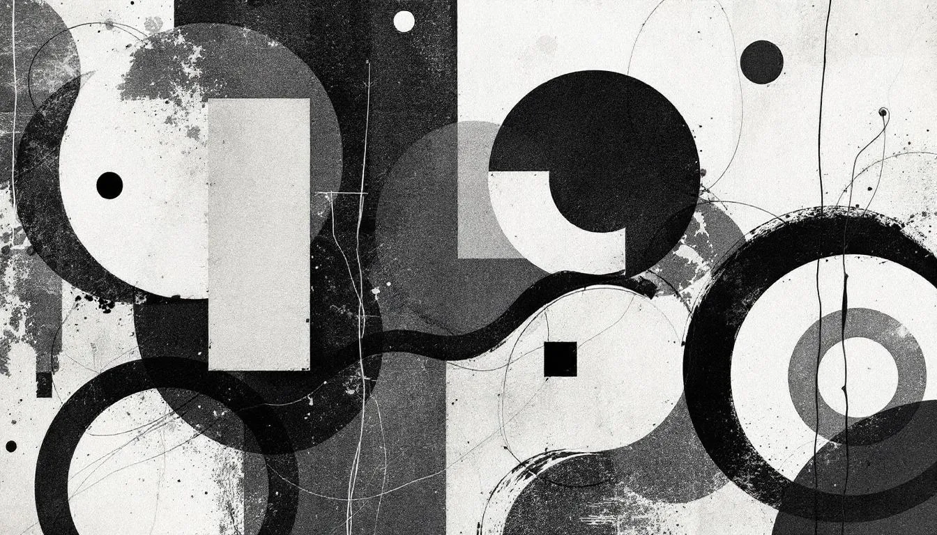 In this image, a striking contrast is presented between abstract and vintage wall art, showcasing various art pieces that embody modern aesthetics and classic charm. The gallery wall features a mix of geometric patterns and serene nature-inspired prints, creating a dramatic focal point that enhances the overall decor of the space.