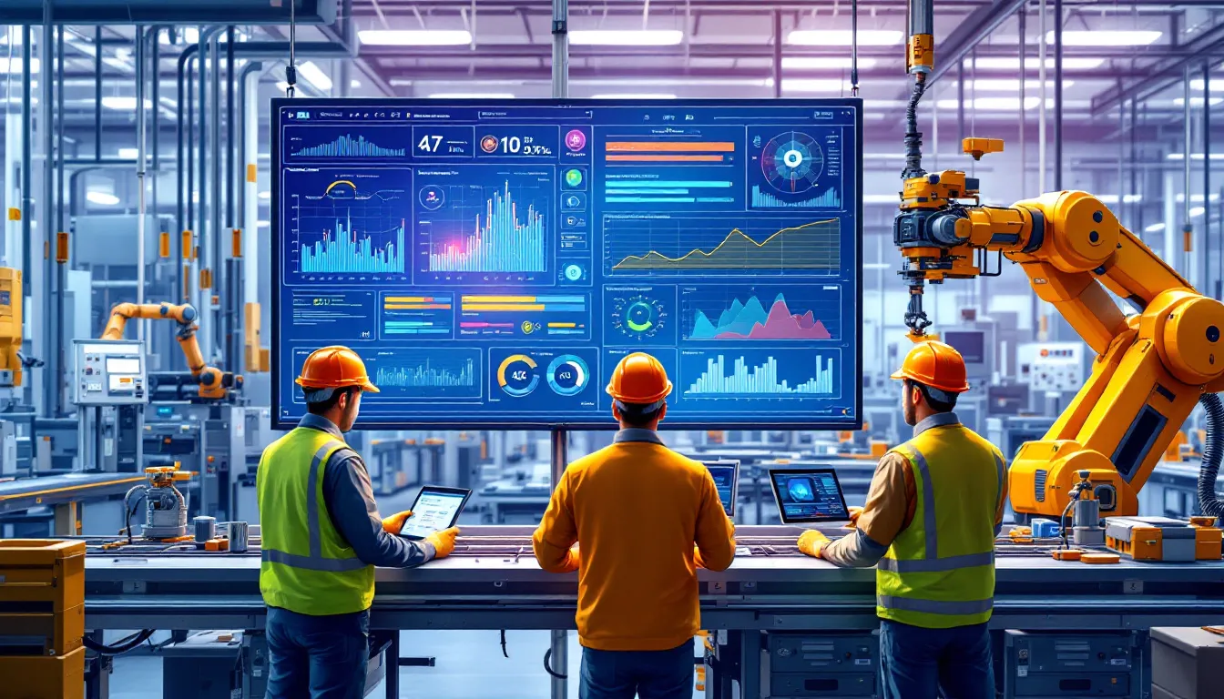 The image illustrates an AI detector application in an industrial setting, showcasing a user analyzing text with an AI detection tool that identifies AI-generated content versus human-written text. The interface highlights features like accurate detection, advanced algorithms, and user feedback, emphasizing the importance of maintaining originality in various writing processes.