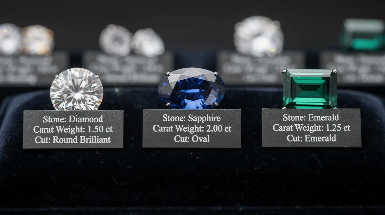 The image showcases a selection of beautifully cut gemstones, emphasizing their carat weight and unique styles, perfect for crafting stunning jewellery pieces like diamond rings and bracelets. Explore our new collections available with free next day delivery, celebrating individuality and love in every moment.