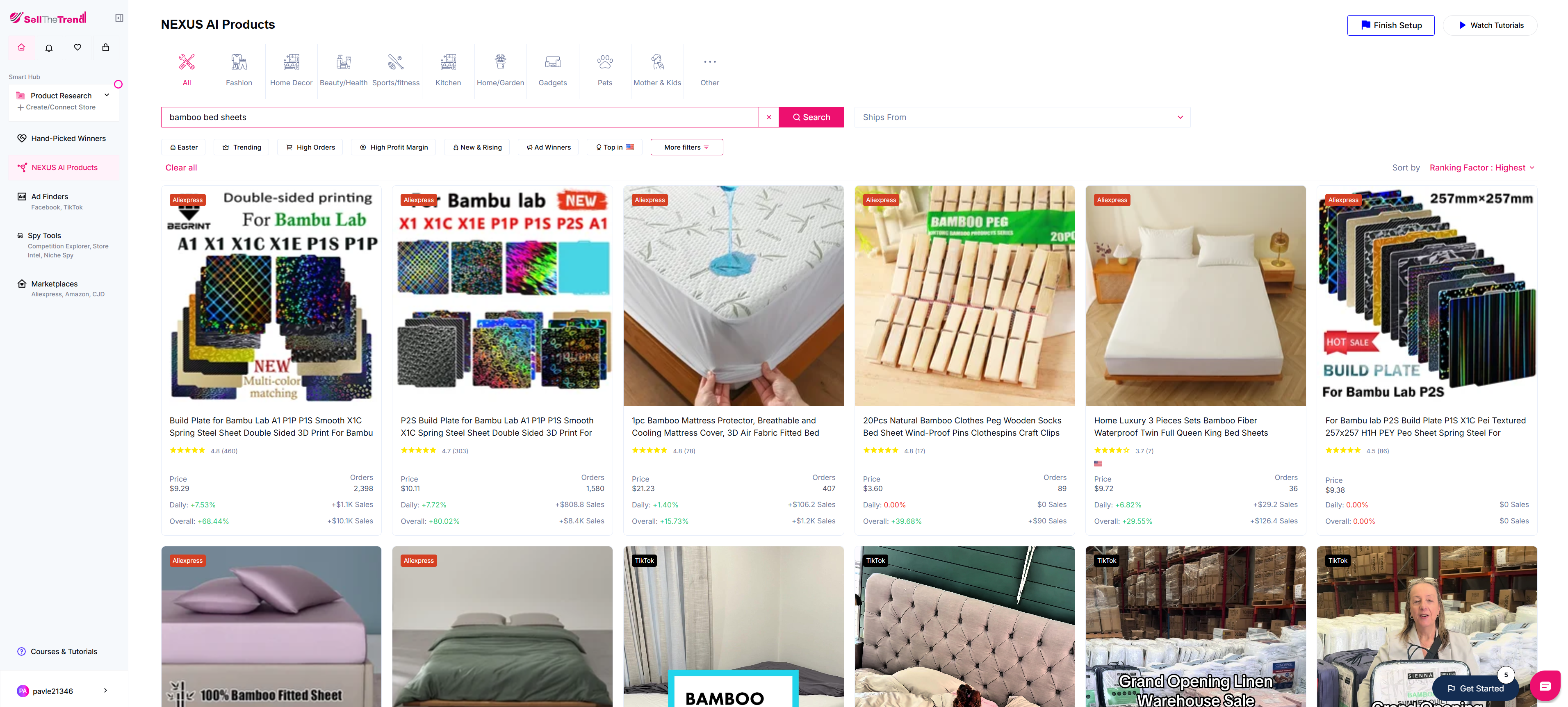 using sell the trend to find bamboo bed sheets