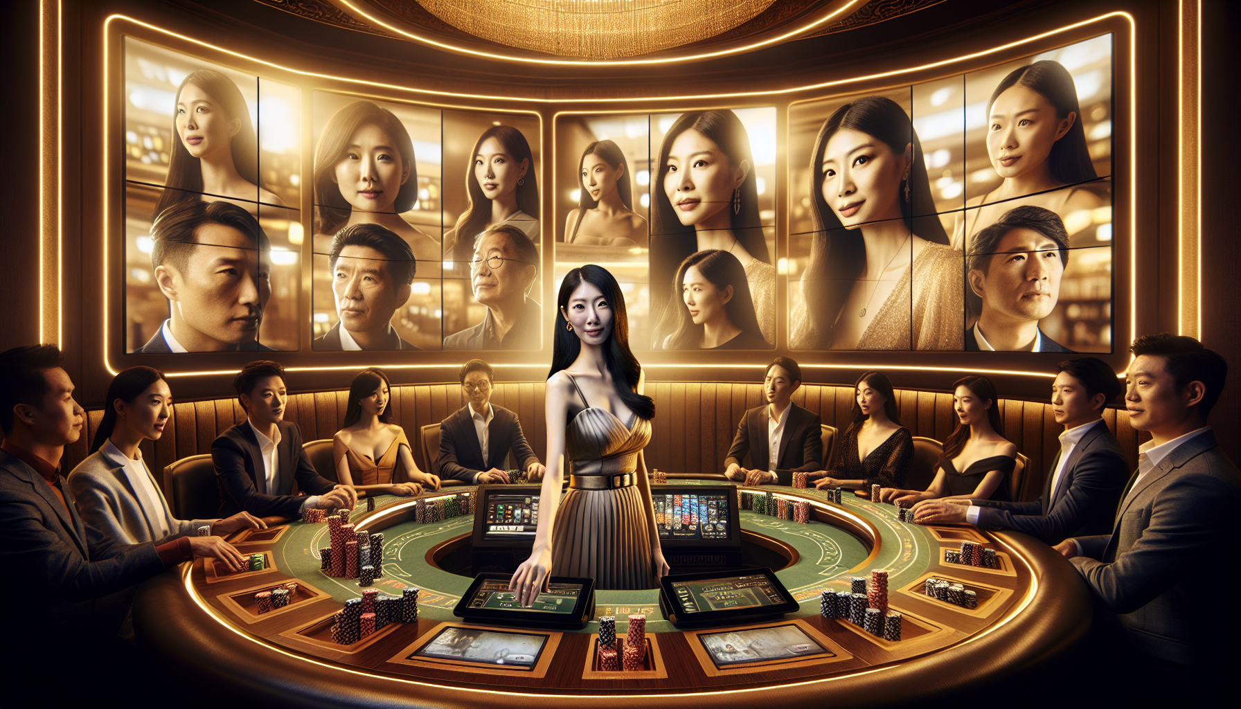 Illustration of a live dealer interacting with players at an online casino