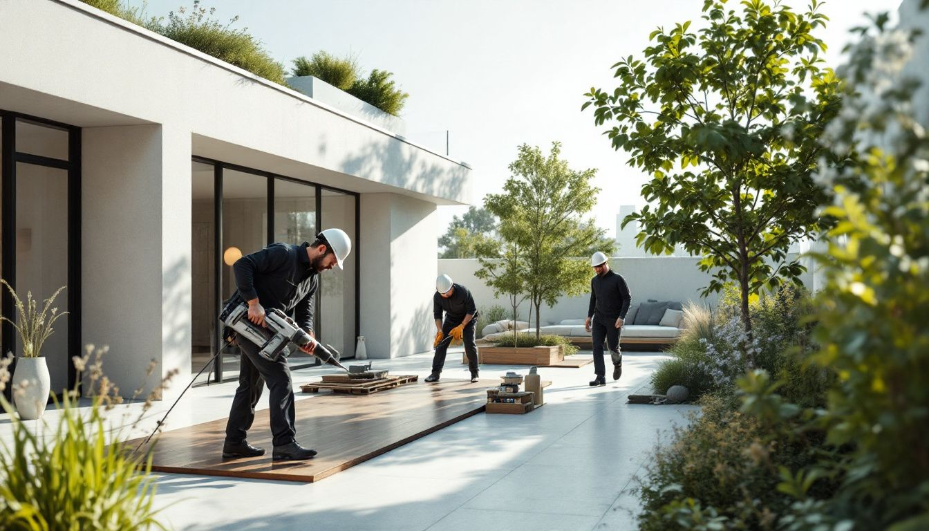 Aktuelle Trends im Baugewerbe mit Handwerkern bei der Arbeit auf einer Baustelle.