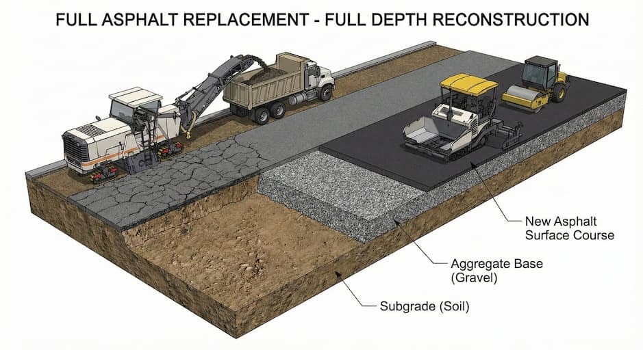 Asphalt Overlay vs. Replacement: Which Is Right for Your Pavement? 3 What is Full Asphalt Replacement?