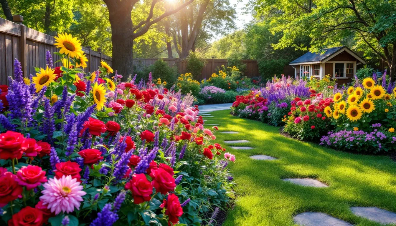 In a vibrant garden, colorful flowers are in full bloom, creating a picturesque scene filled with beauty and life. The blossoms reflect the joy of nature, reminding us that "earth laughs in flowers," as they bring hope and happiness to all who behold them.