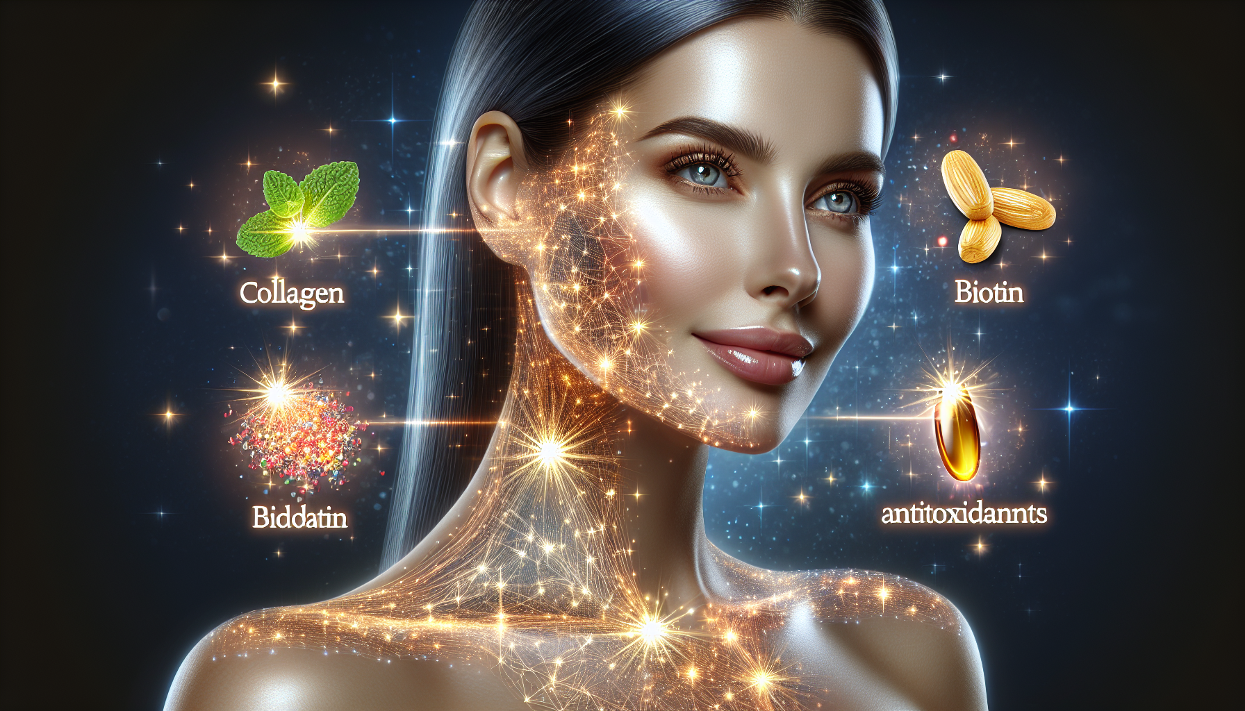 Illustration of glowing skin with natural ingredients