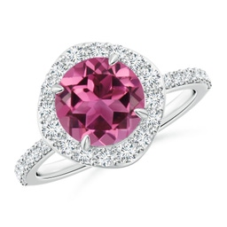                    Pink Tourmaline, Diamond Ring 14K White Gold