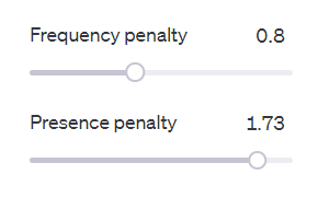 Frequency and presence penalties in OpenAI Playground.