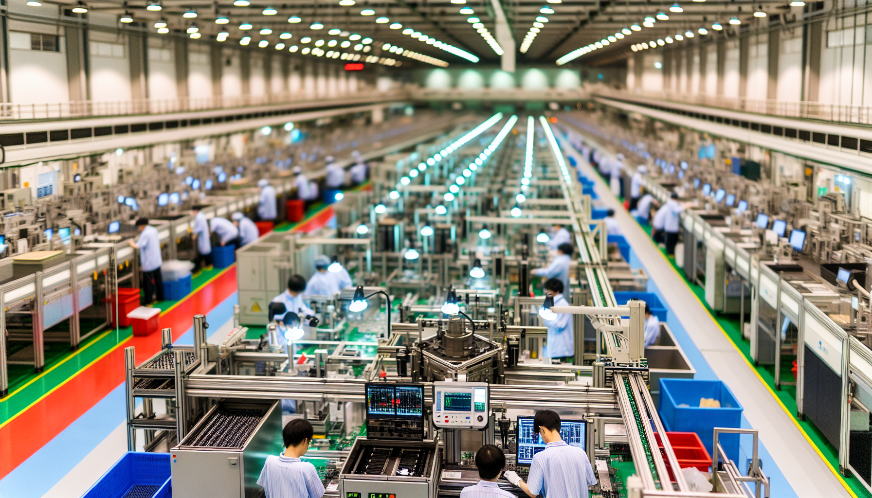 Aerial view of a semiconductor manufacturing facility with advanced technology and production lines