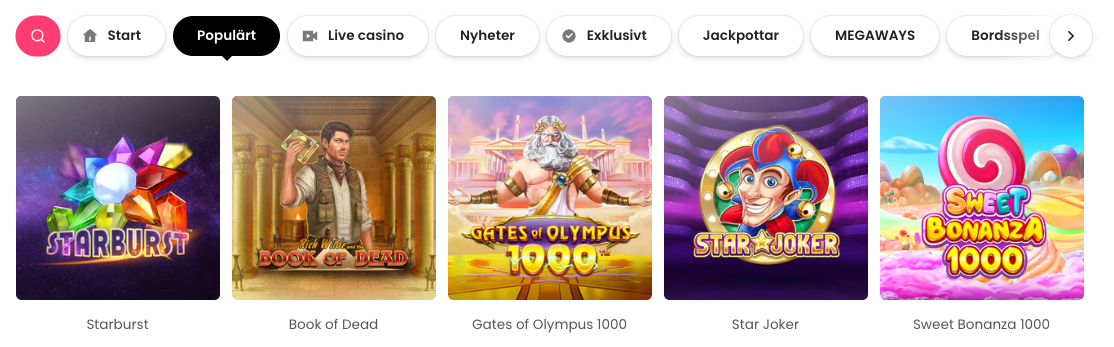 Jubla casino kategorier