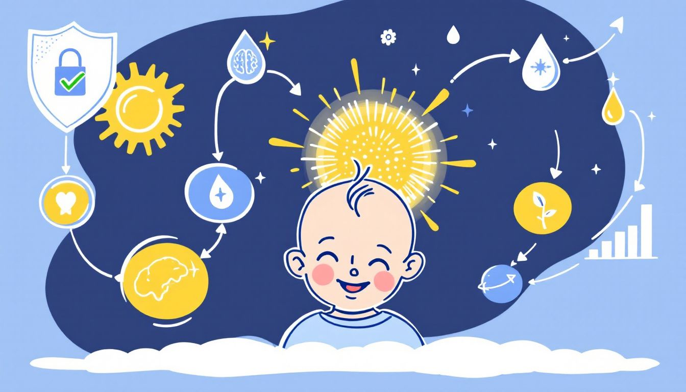 An illustration depicting the benefits of colostrum on the immune system, highlighting how it enhances the baby's immune system.