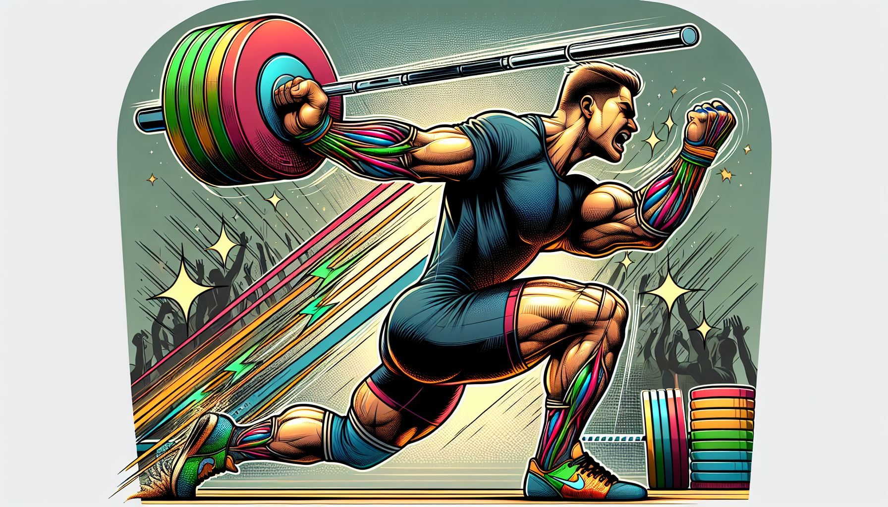 A cartoon demonstrating how wrist wraps can enhance wrist stability during weight lifting.