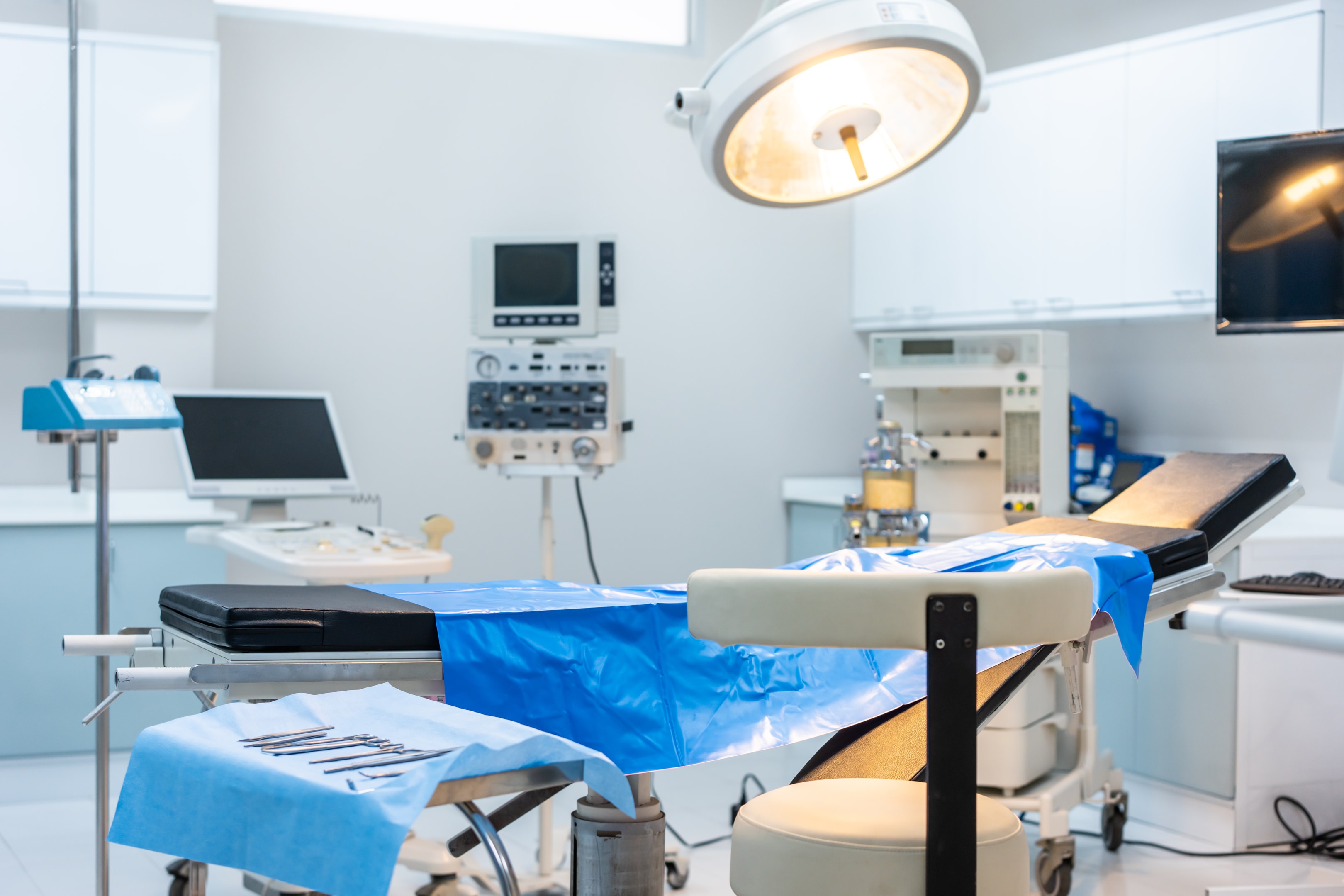 Surgical room where procedures for impacted canine tooth are performed