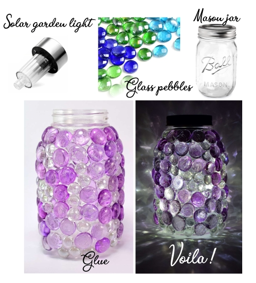 Glass pebble mason jar solar light.